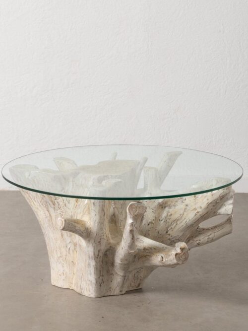 Table Basse Ronde Blanche Teck Verre Ixia 90cm