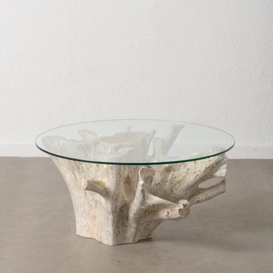 Table Basse Ronde Blanche Teck Verre Ixia 90cm