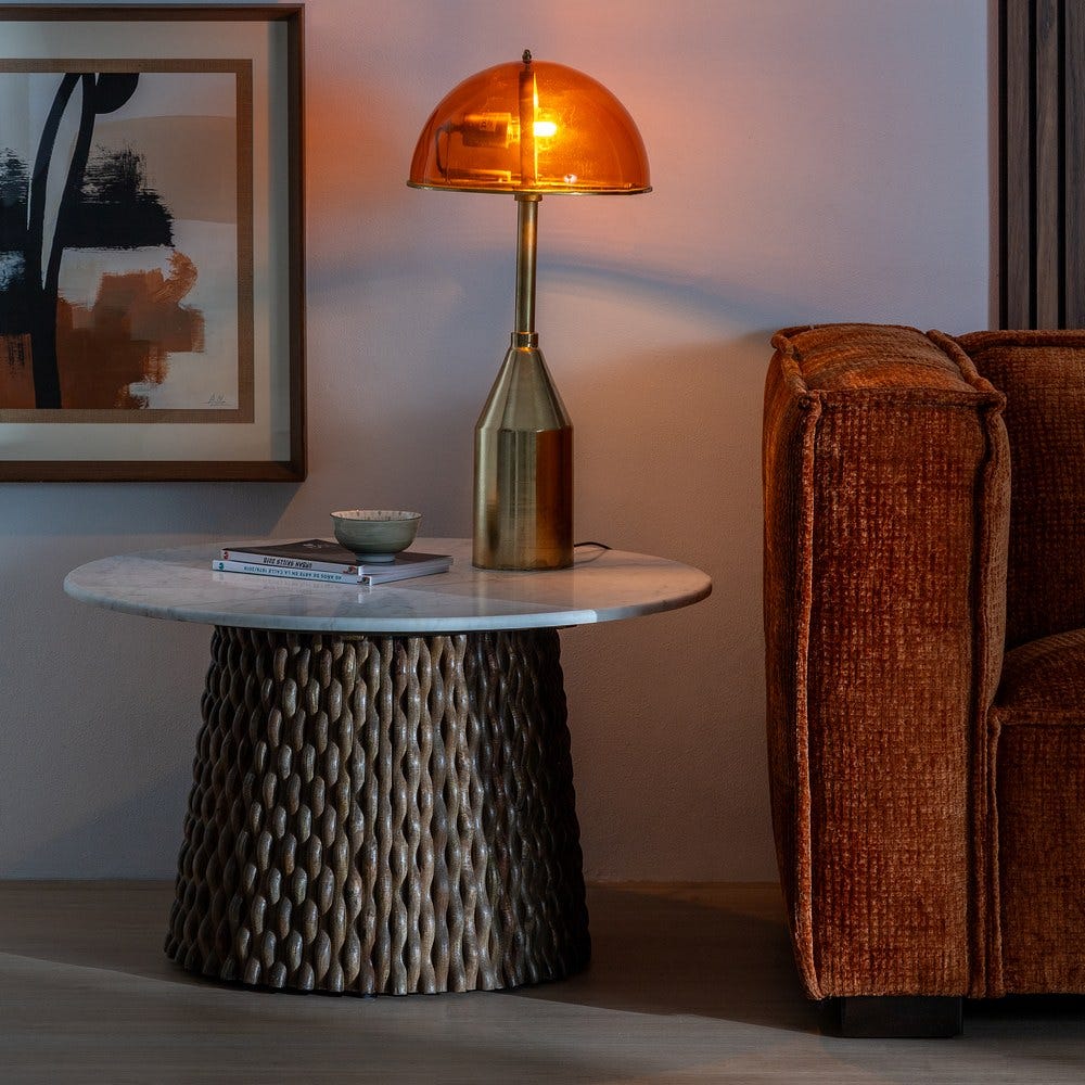 Table Basse Ronde Blanc Marbre Et Bois Ixia 80cm – Image 9