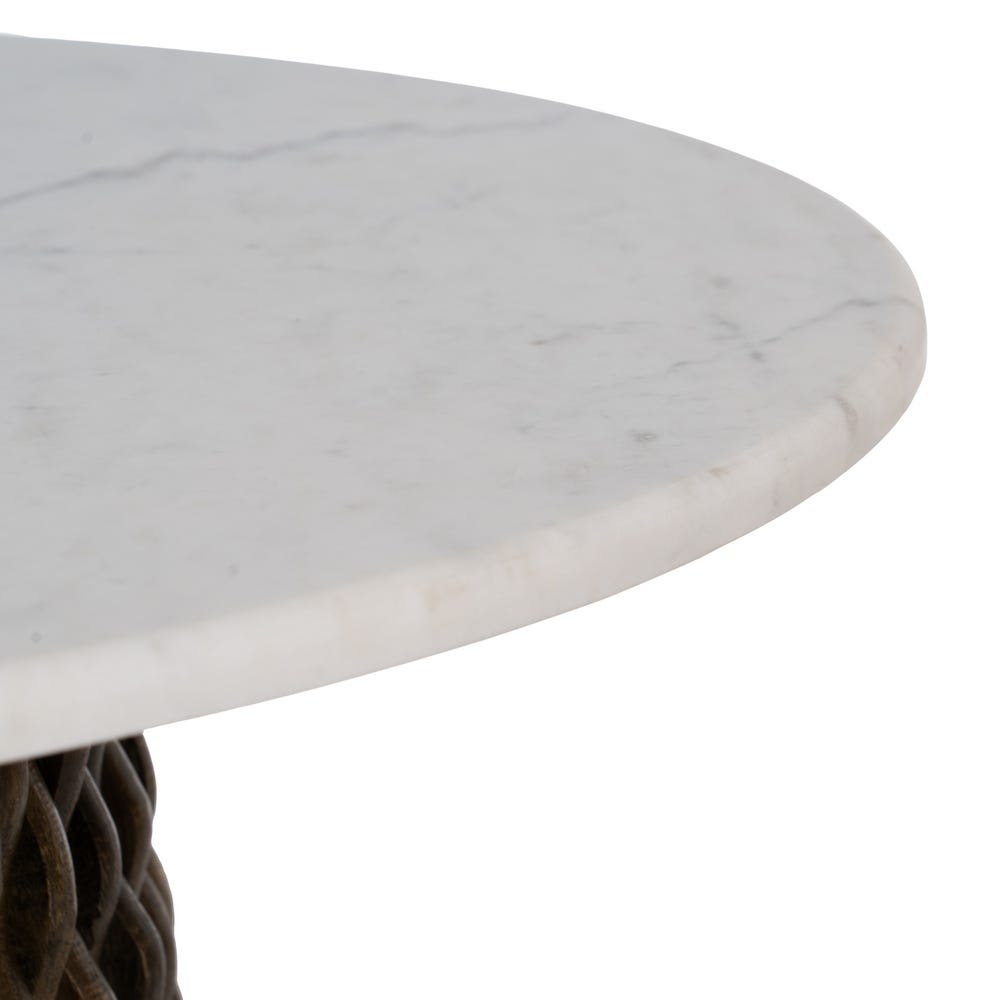 Table Basse Ronde Blanc Marbre Et Bois Ixia 80cm – Image 4