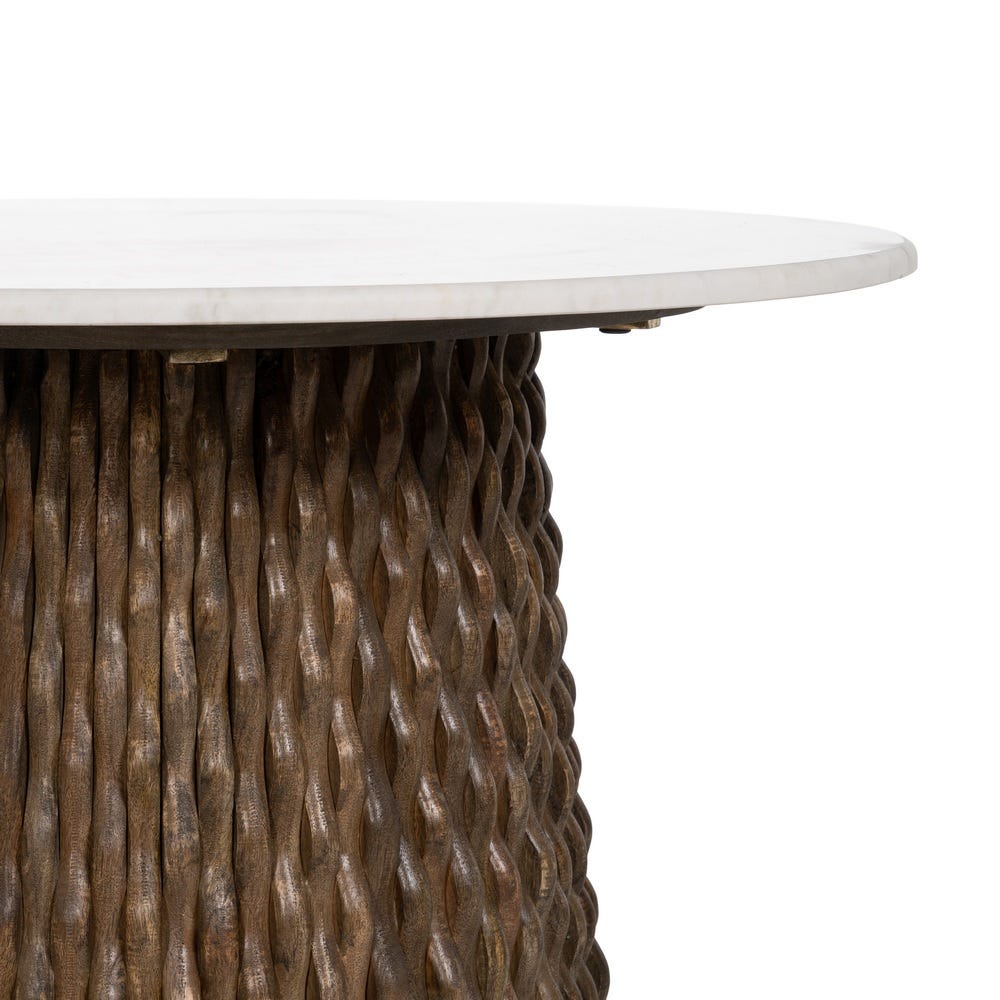 Table Basse Ronde Blanc Marbre Et Bois Ixia 80cm – Image 6