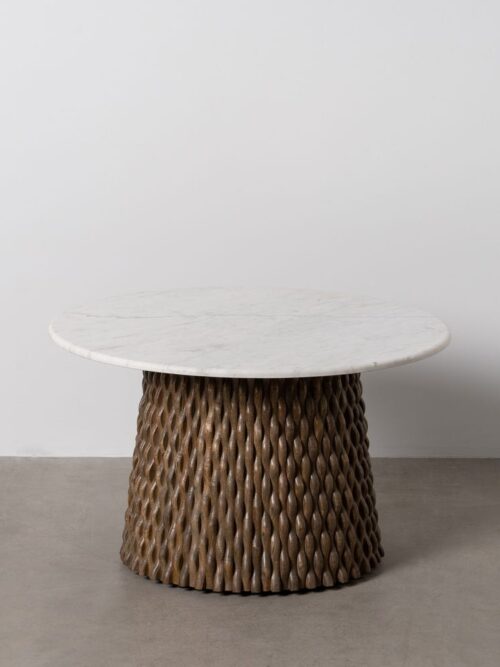 Table Basse Ronde Blanc Marbre Et Bois Ixia 80cm