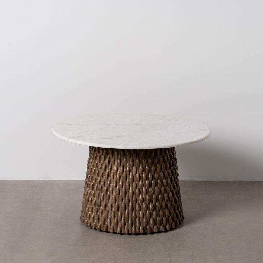 Table Basse Ronde Blanc Marbre Et Bois Ixia 80cm