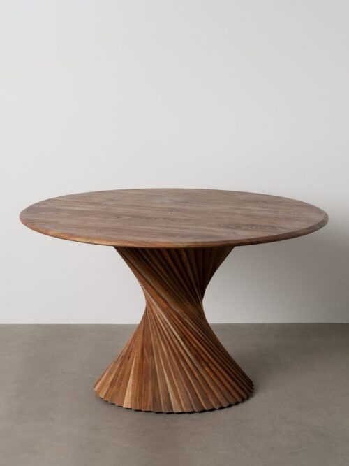 Table À Manger Ronde Marron Bois D'acacia Ixia 130cm