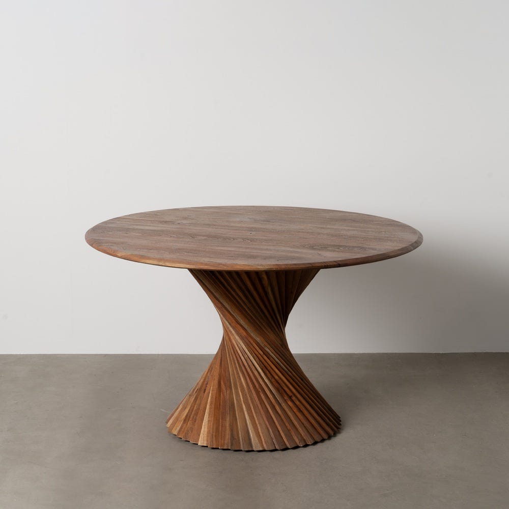 Table À Manger Ronde Marron Bois D'acacia Ixia 130cm