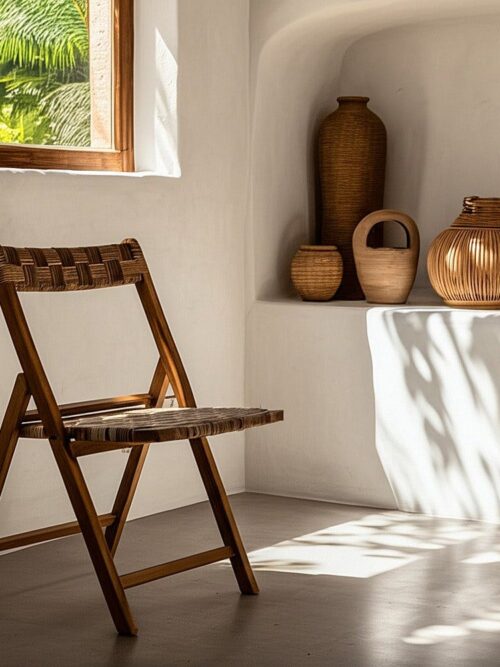 Chaise Pliante Naturel Teck Abaca Synthétique Ixia 80,5cm