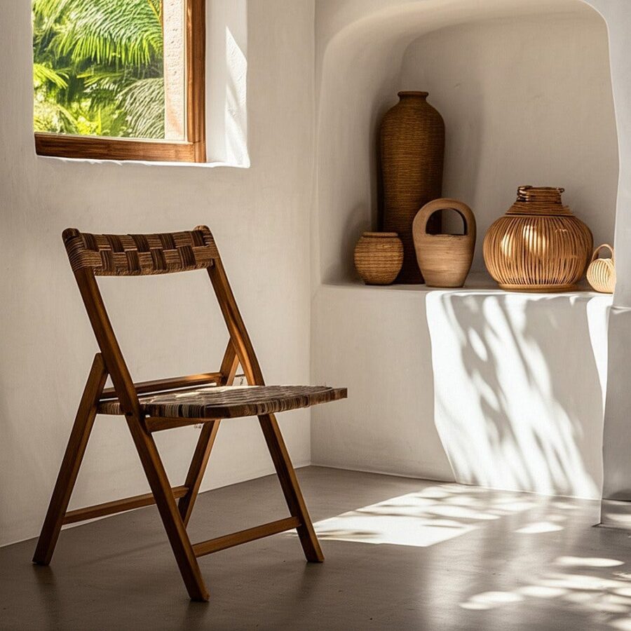 Chaise Pliante Naturel Teck Abaca Synthétique Ixia 80,5cm