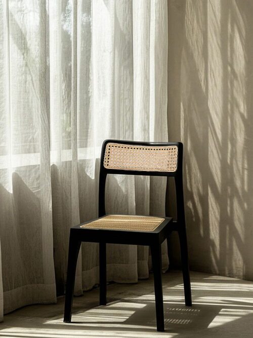 Chaise Noir Bois Teck Et Rotin Ixia 79,5cm
