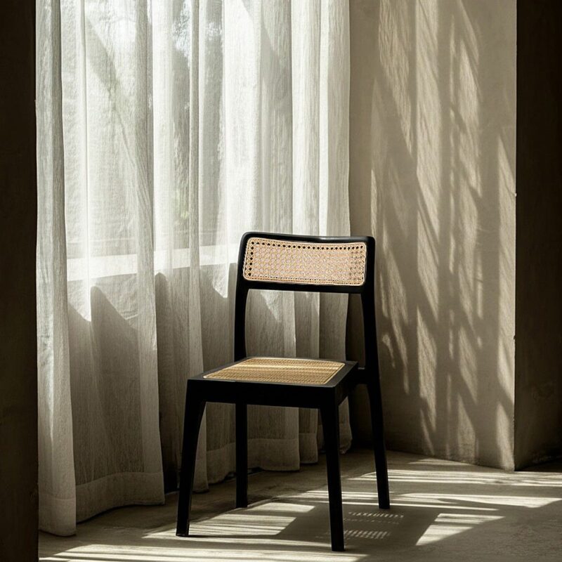 Chaise Noir Bois Teck Et Rotin Ixia 79,5cm