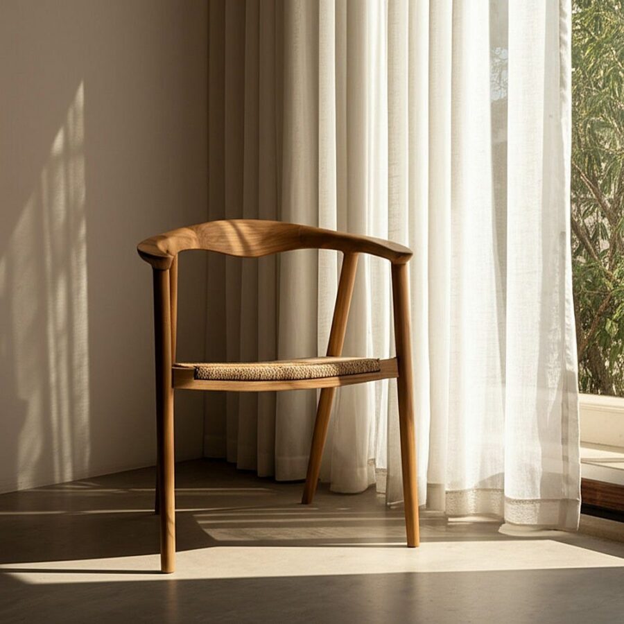 Chaise Naturelle Teck Et Fibre Tressée Ixia 76cm