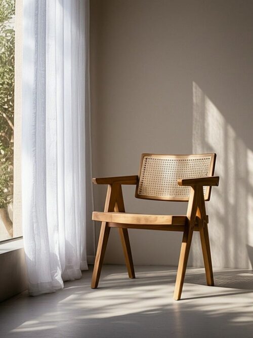 Fauteuil De Table Naturel Teck Rotin Ixia 76cm