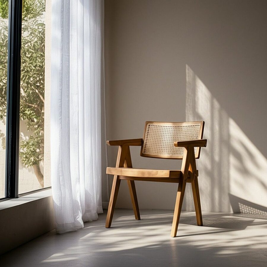 Fauteuil De Table Naturel Teck Rotin Ixia 76cm