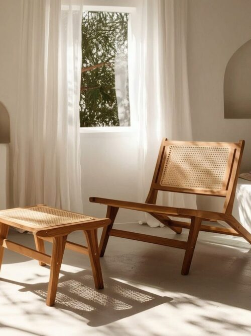 Fauteuil Naturel Teck Massif Et Rotin Ixia 60x93x63,5cm