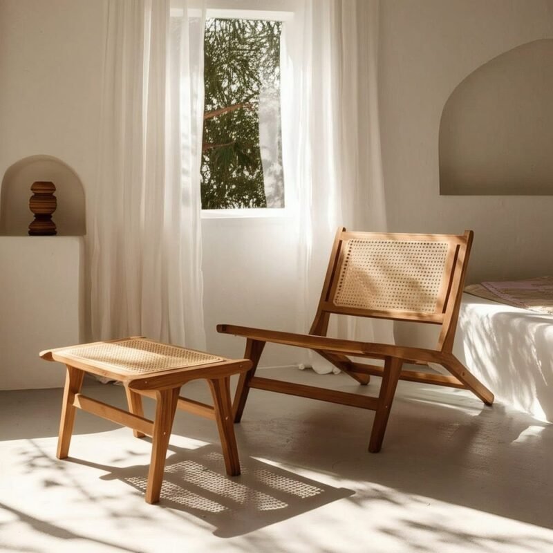 Fauteuil Naturel Teck Massif Et Rotin Ixia 60x93x63,5cm