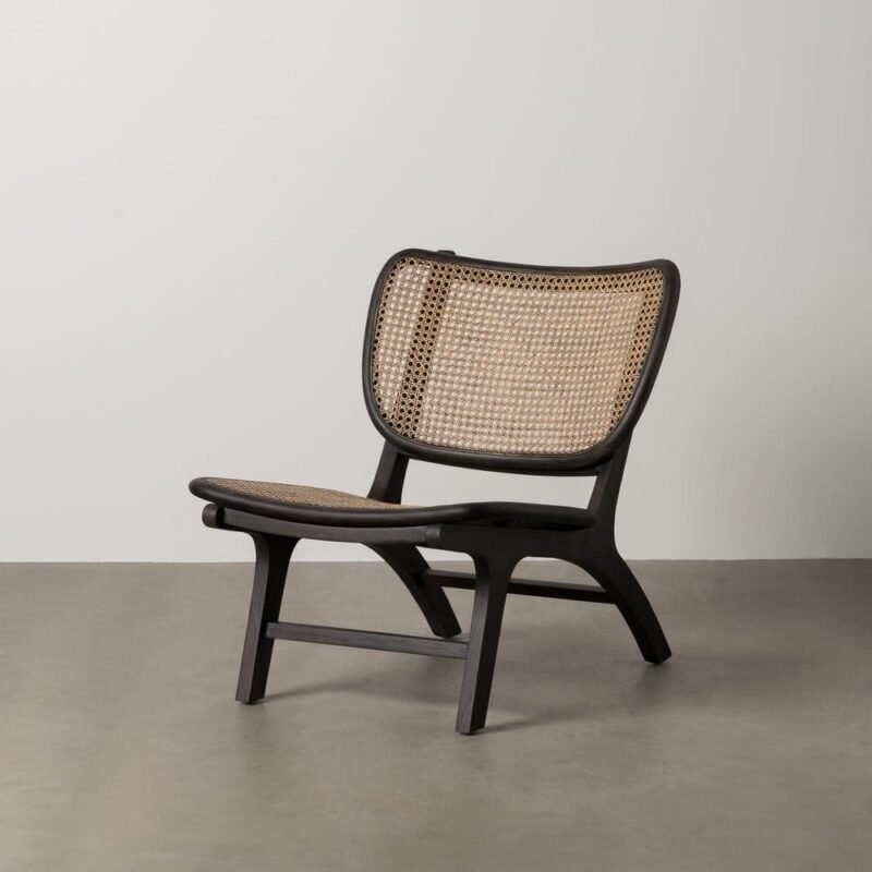 Fauteuil Noir Rotin Et Bois De Mahogany Ixia 84cm