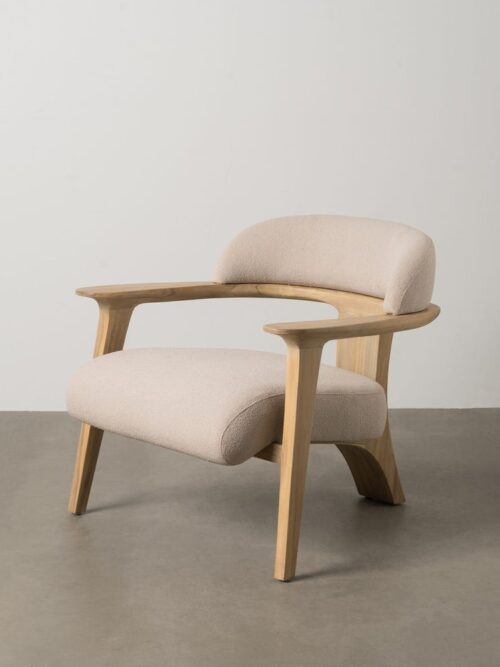 Fauteuil Naturel Tissu Bouclé Et Teck Ixia 76cm