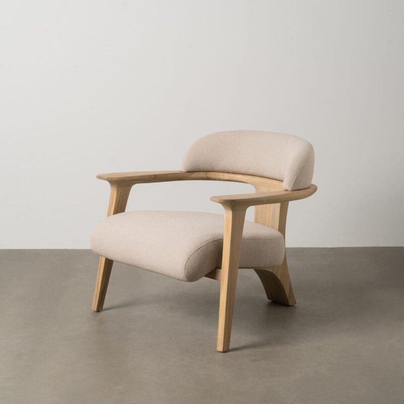 Fauteuil Naturel Tissu Bouclé Et Teck Ixia 76cm