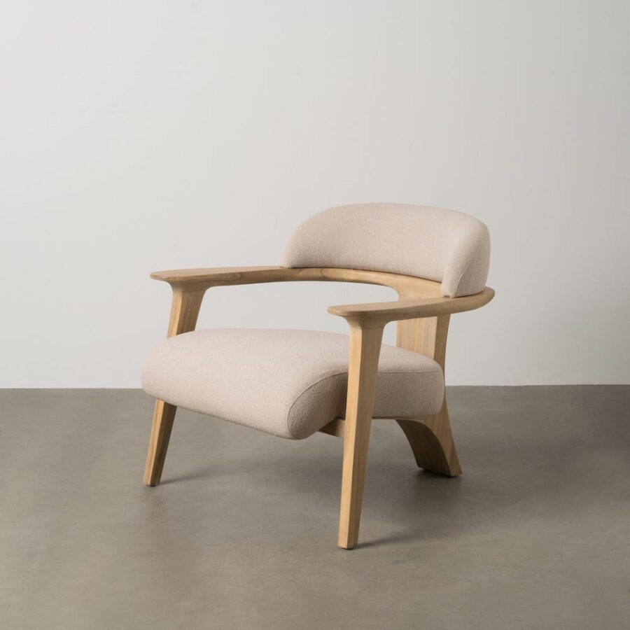Fauteuil Naturel Tissu Bouclé Et Teck Ixia 76cm