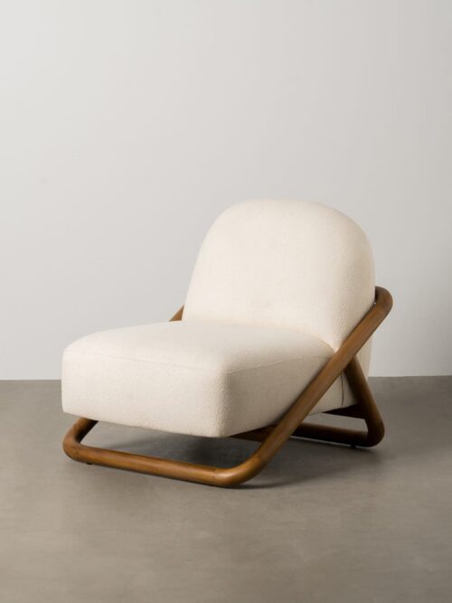 Fauteuil Naturel Tissu Bouclé Et Teck Ixia 75cm