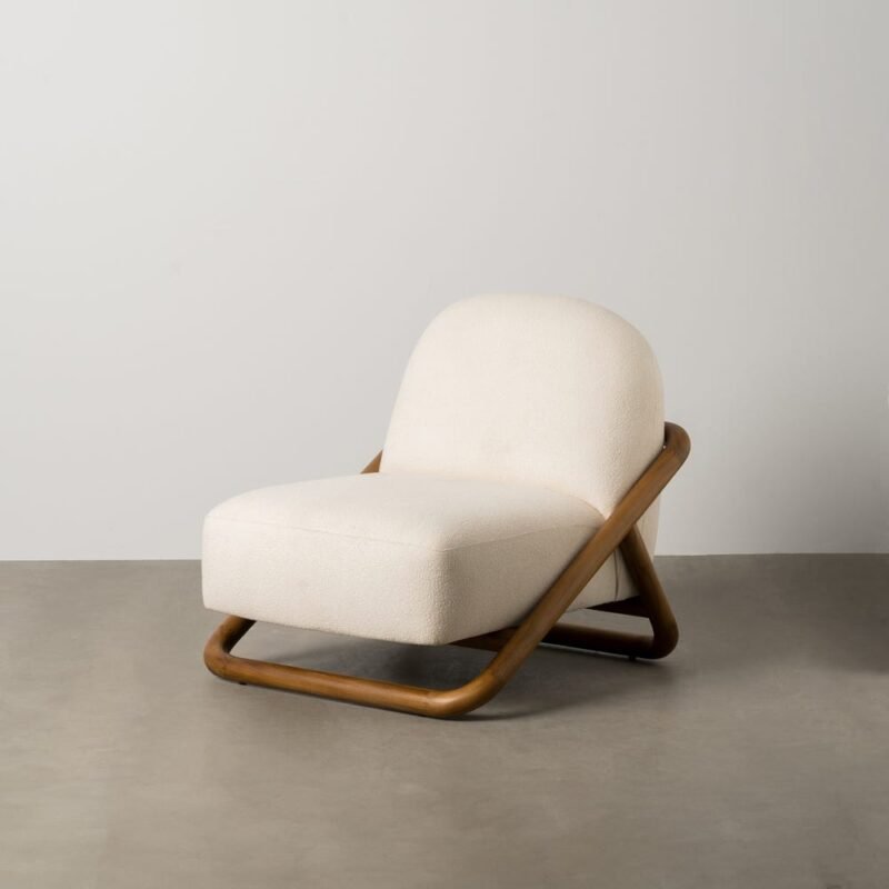 Fauteuil Naturel Tissu Bouclé Et Teck Ixia 75cm