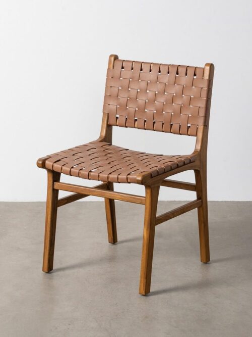 Chaise Marron Bois De Teck Et Similicuir Ixia 87cm