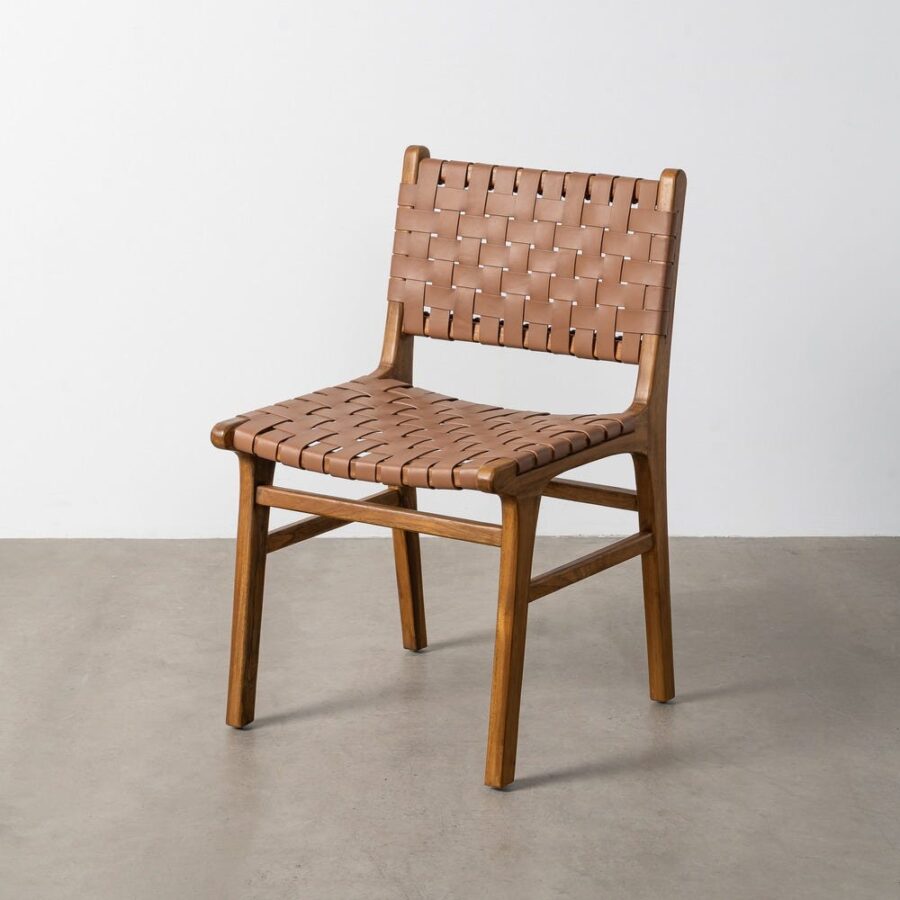 Chaise Marron Bois De Teck Et Similicuir Ixia 87cm