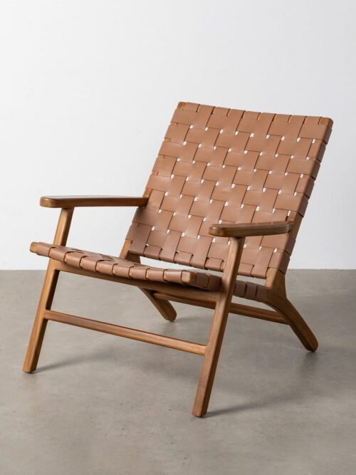 Fauteuil Marron Teck Et Cuir Ixia 74x78x75cm