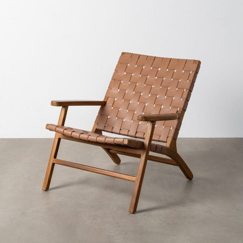Fauteuil Marron Teck Et Cuir Ixia 74x78x75cm