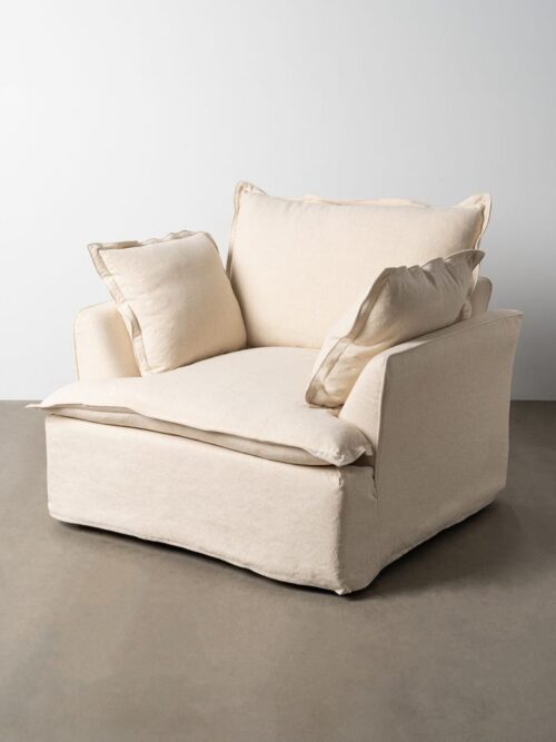 Fauteuil Beige Lin Coton Ixia 115cm