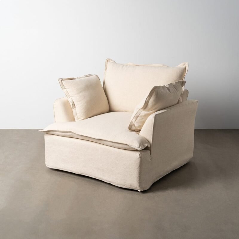 Fauteuil Beige Lin Coton Ixia 115cm