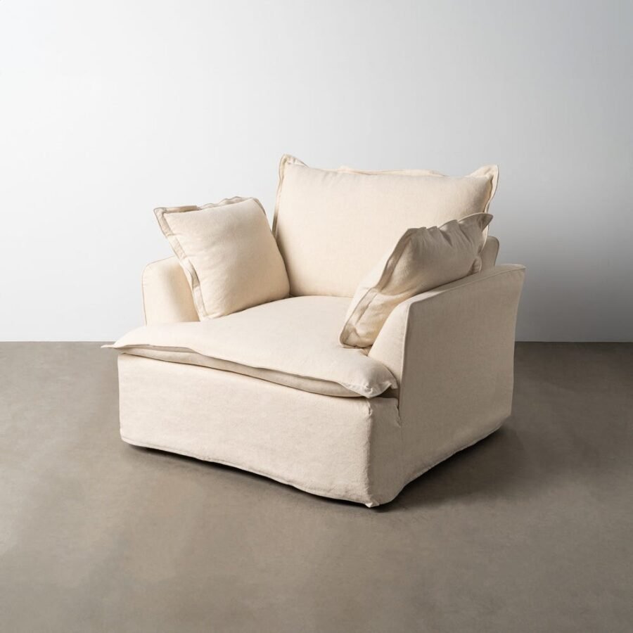 Fauteuil Beige Lin Coton Ixia 115cm