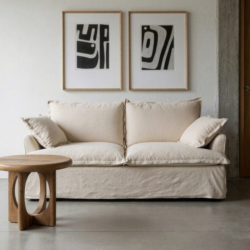 Canapé 2 Places Beige Lin Coton Ixia 200cm