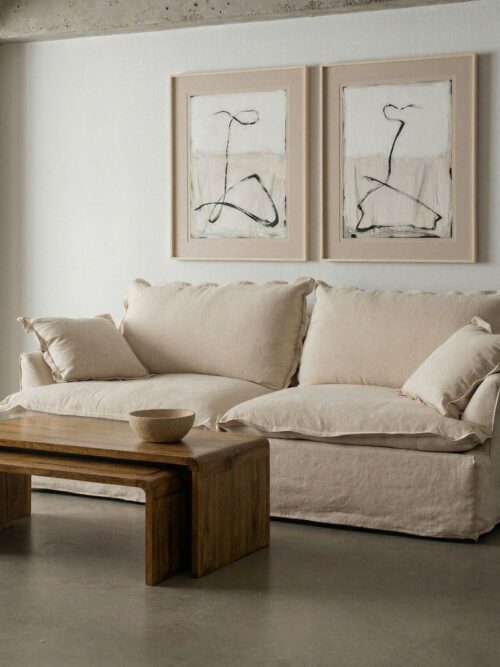 Canapé 3 Places Beige Lin Coton Ixia 230cm
