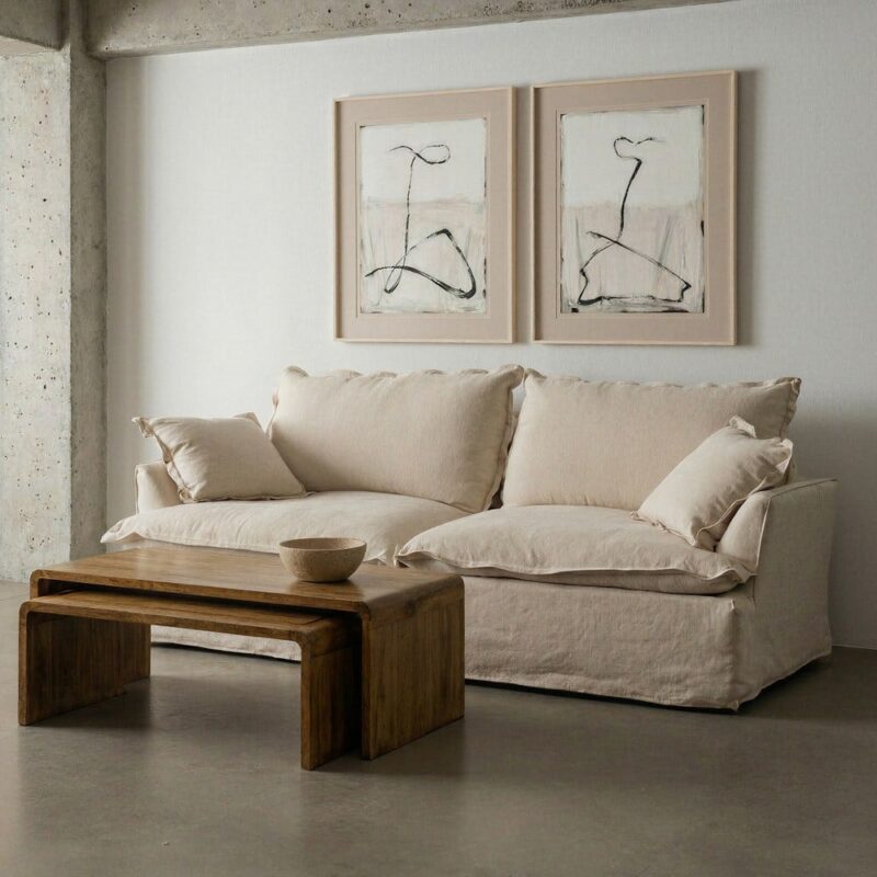 Canapé 3 Places Beige Lin Coton Ixia 230cm