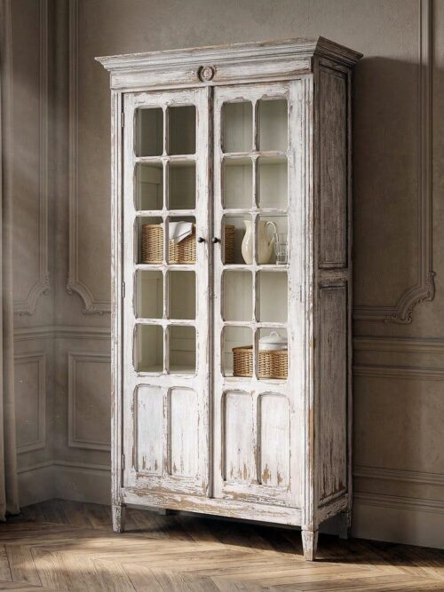 Vitrine Blanche Bois De Pin Recyclé Ixia 201,5cm