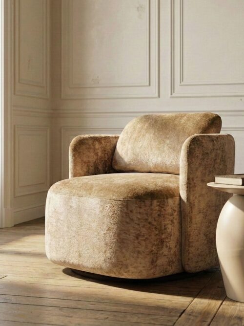 Fauteuil Pivotant Beige Velours Ixia 87cm