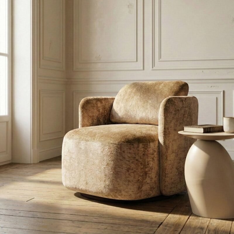 Fauteuil Pivotant Beige Velours Ixia 87cm