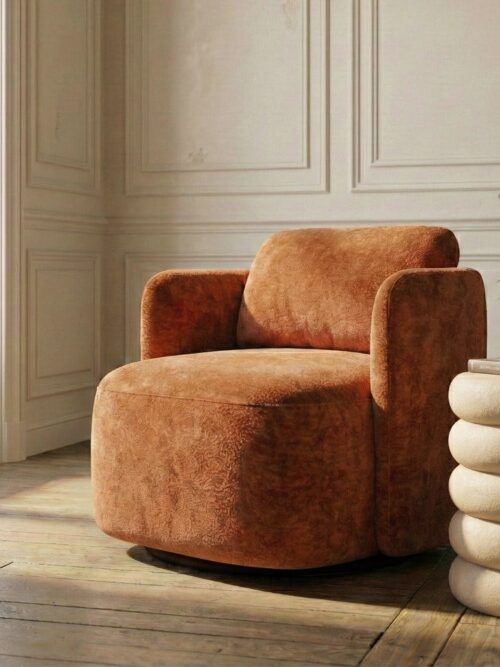 Fauteuil Pivotant Terracotta Tissu Chenille Ixia 87cm