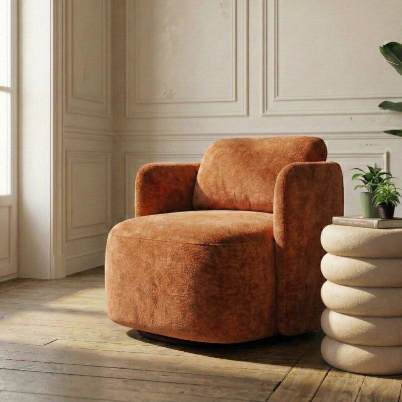 Fauteuil Pivotant Terracotta Tissu Chenille Ixia 87cm
