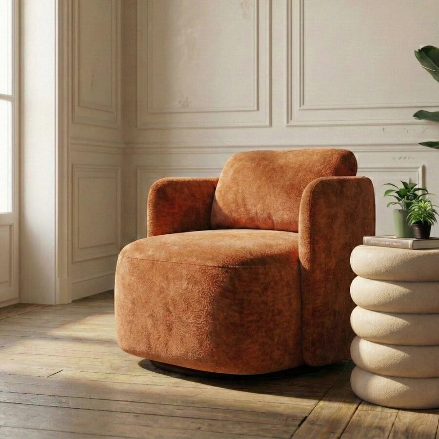 Fauteuil Pivotant Terracotta Tissu Chenille Ixia 87cm