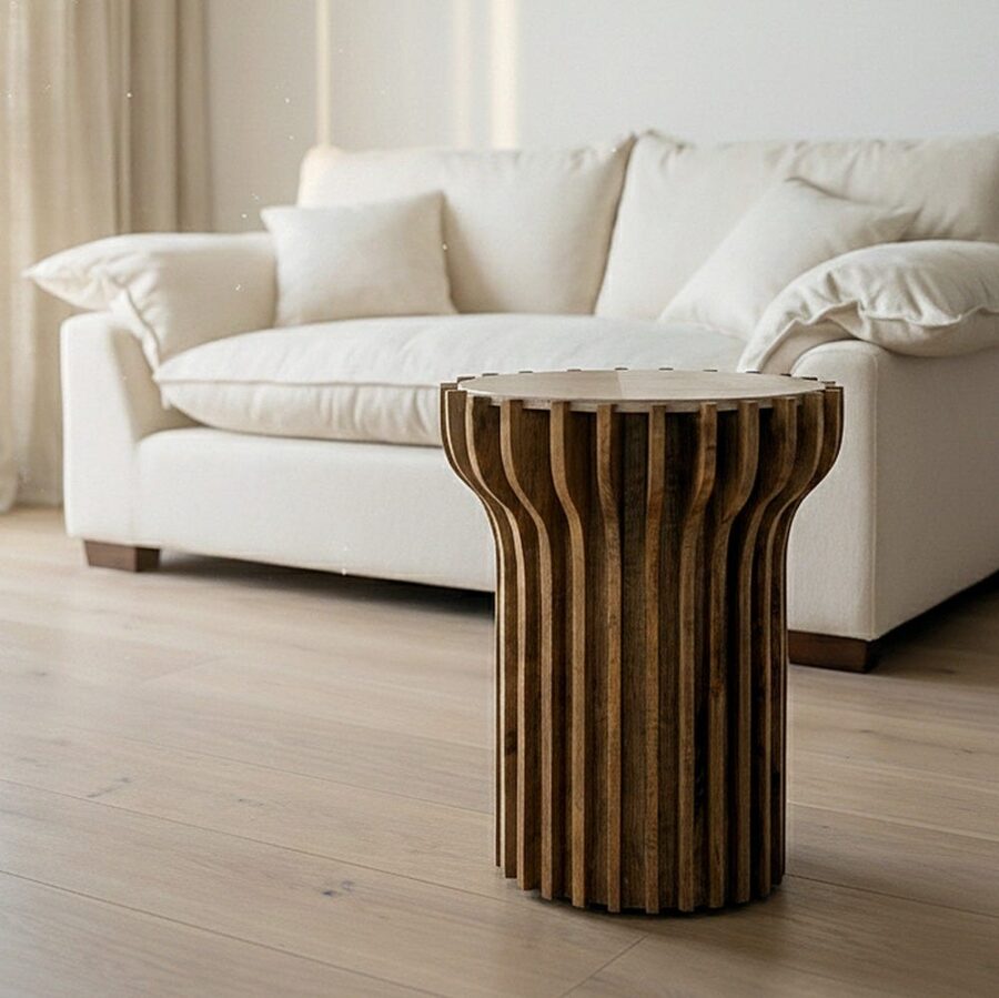 Table D&rsquo;Appoint Ronde Marron Bois Marbre Ixia 53cm