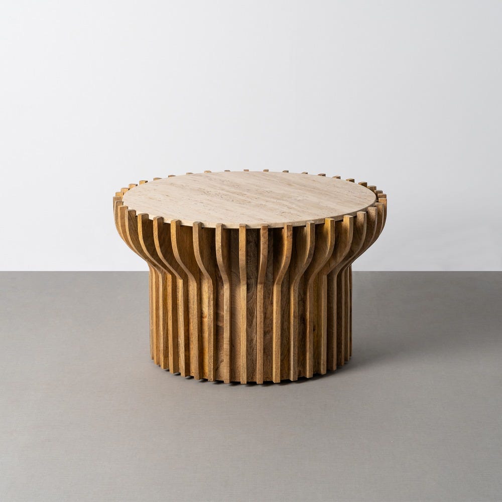 Table Basse Ronde Bois Et Marbre Ixia 78.5cm – Image 7