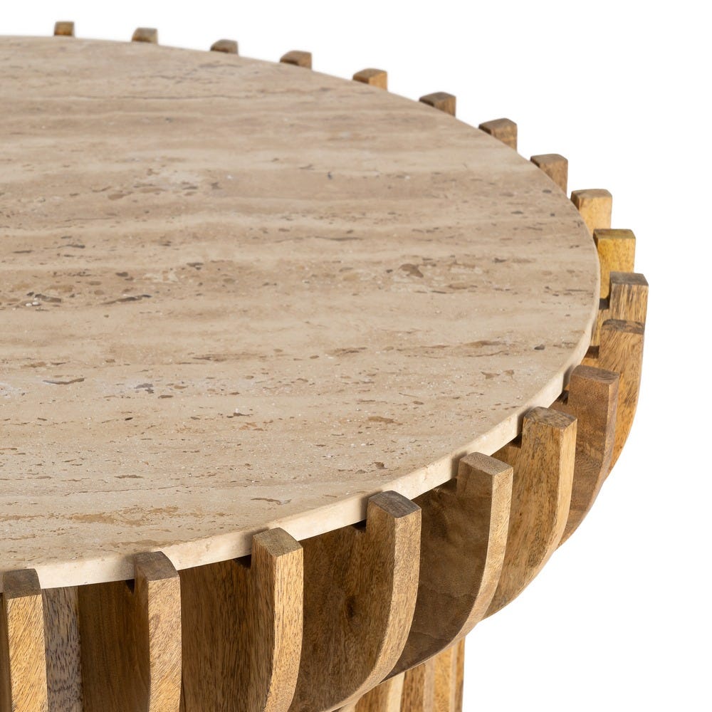 Table Basse Ronde Bois Et Marbre Ixia 78.5cm – Image 2
