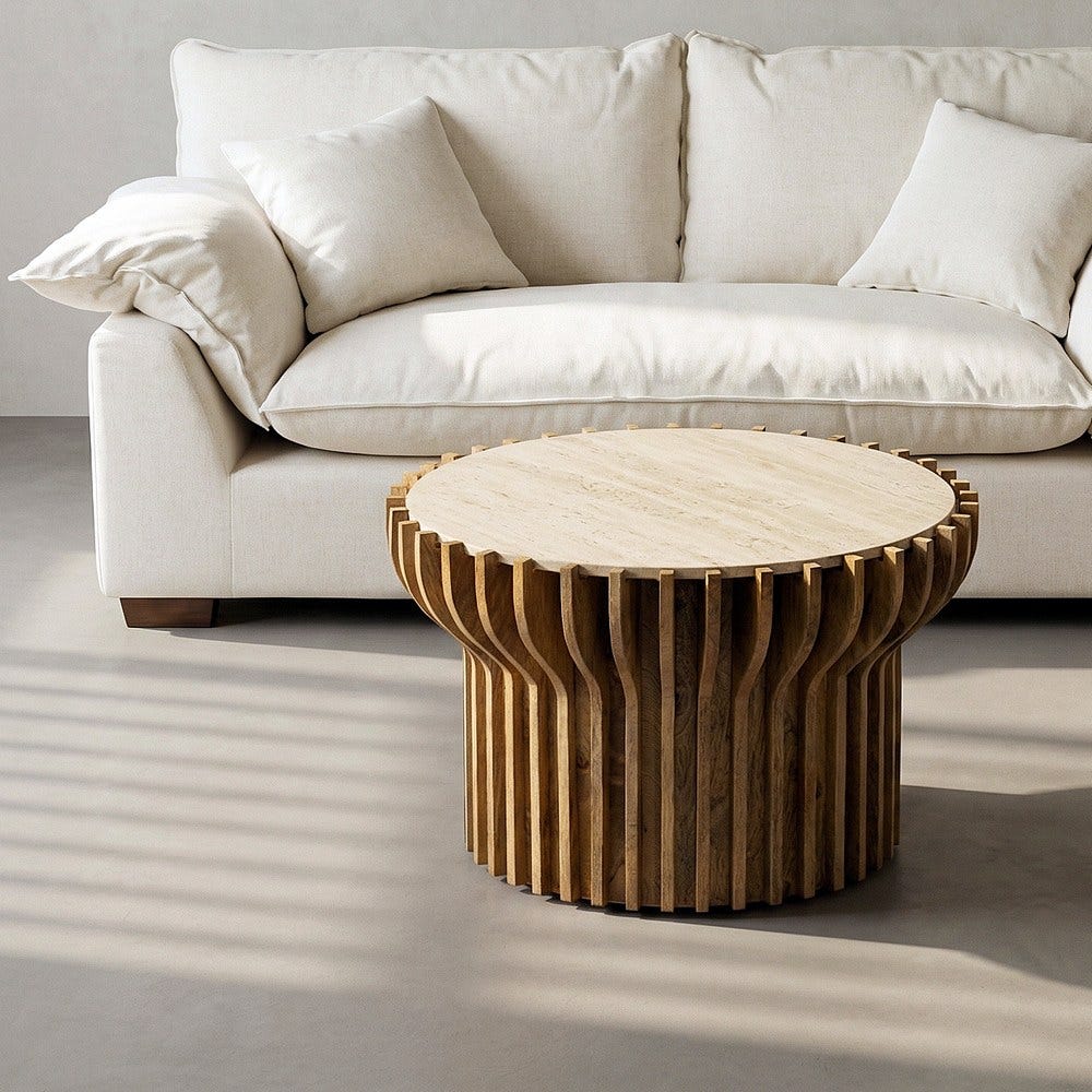 Table Basse Ronde Bois Et Marbre Ixia 78.5cm