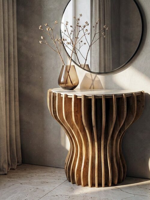Console Marron Bois Et Marbre Ixia 92cm