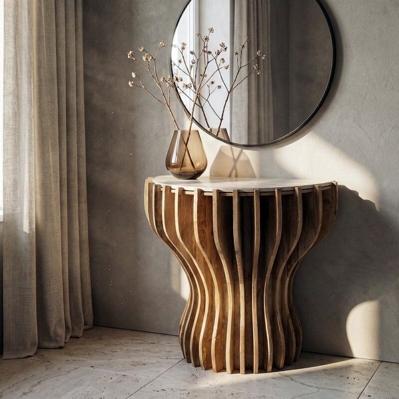 Console Marron Bois Et Marbre Ixia 92cm