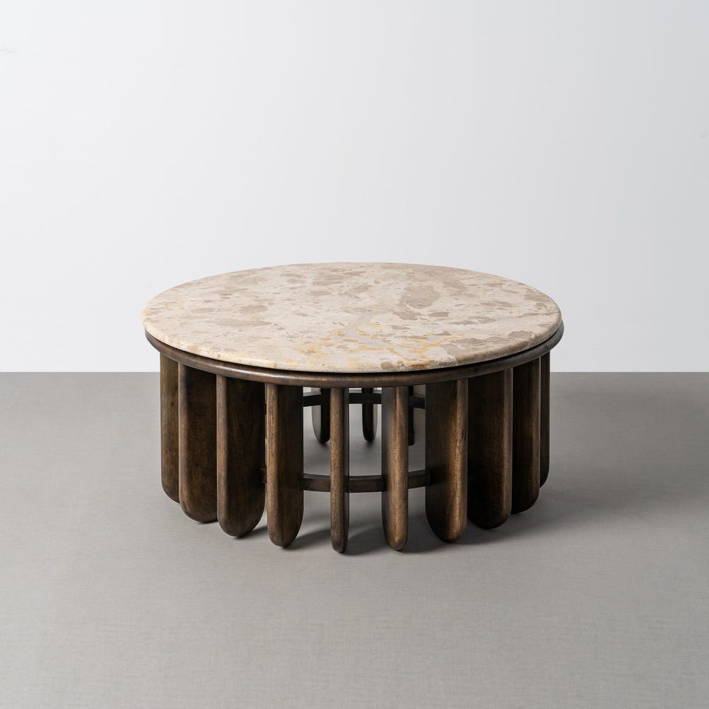 Table Basse Ronde Bois Marbre Ixia 90cm – Image 8