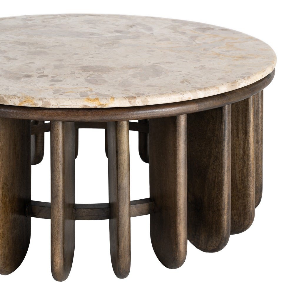 Table Basse Ronde Bois Marbre Ixia 90cm – Image 2