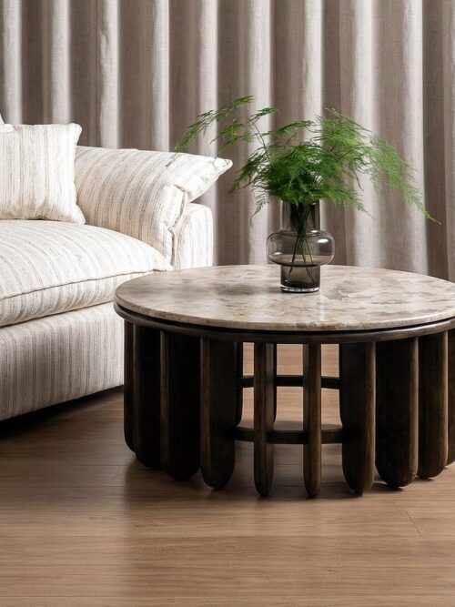 Table Basse Ronde Bois Marbre Ixia 90cm
