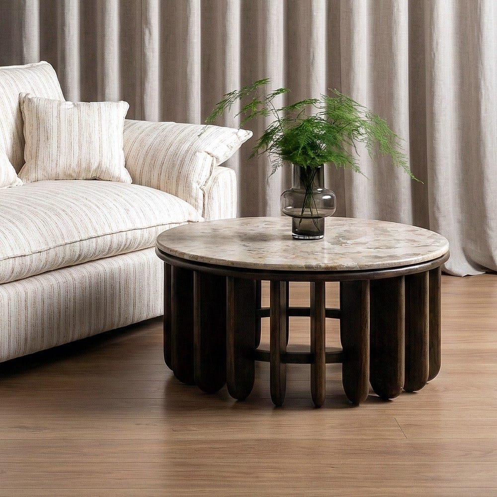 Table Basse Ronde Bois Marbre Ixia 90cm